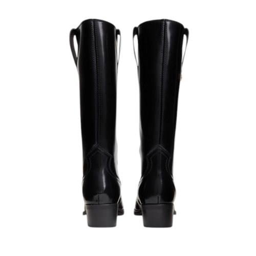 Black Leather Knee-High Boots.