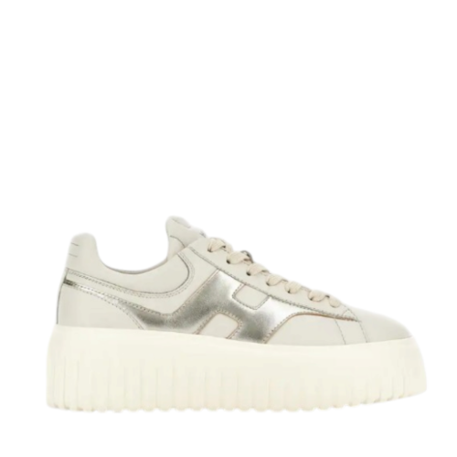 White and Silver Platform Sneakers.