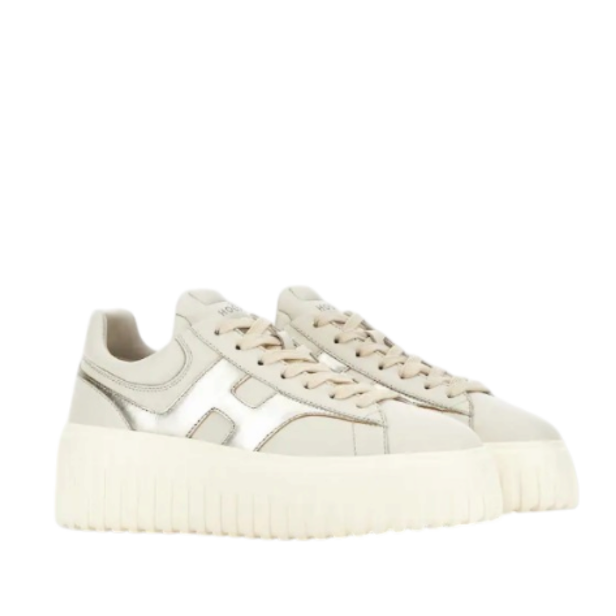 White and Silver Platform Sneakers.
