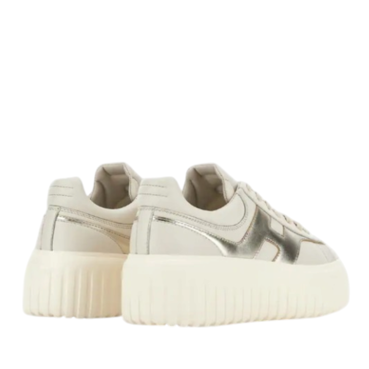White and Silver Platform Sneakers.