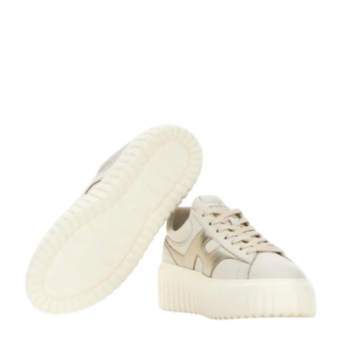 White and Silver Platform Sneakers.
