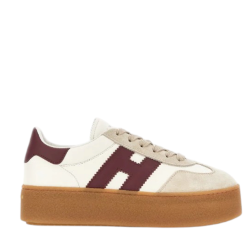 White and Burgundy Platform Sneakers.