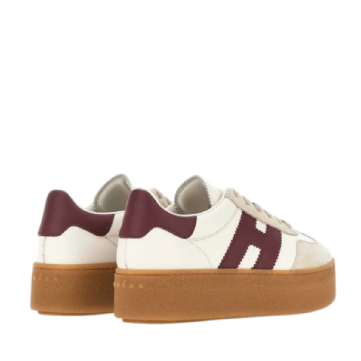 White and Burgundy Platform Sneakers.