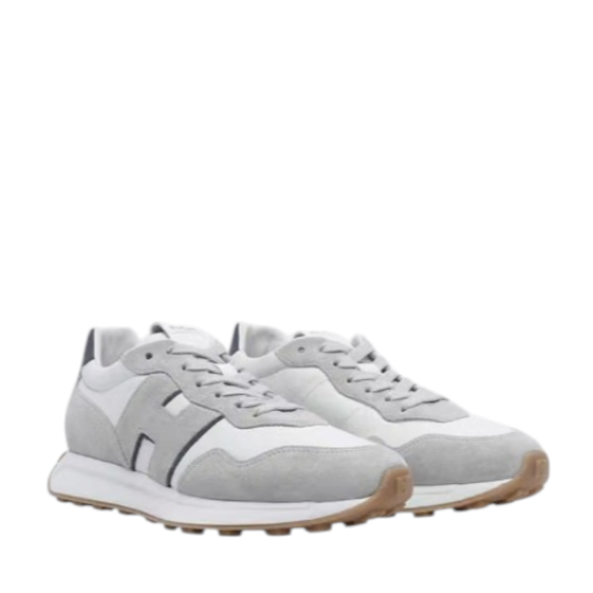 Grey and White Sneakers.