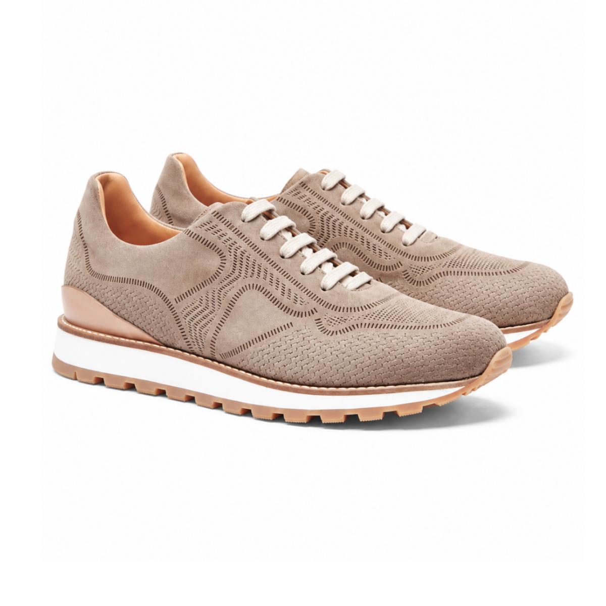 Beige Suede Sneakers.