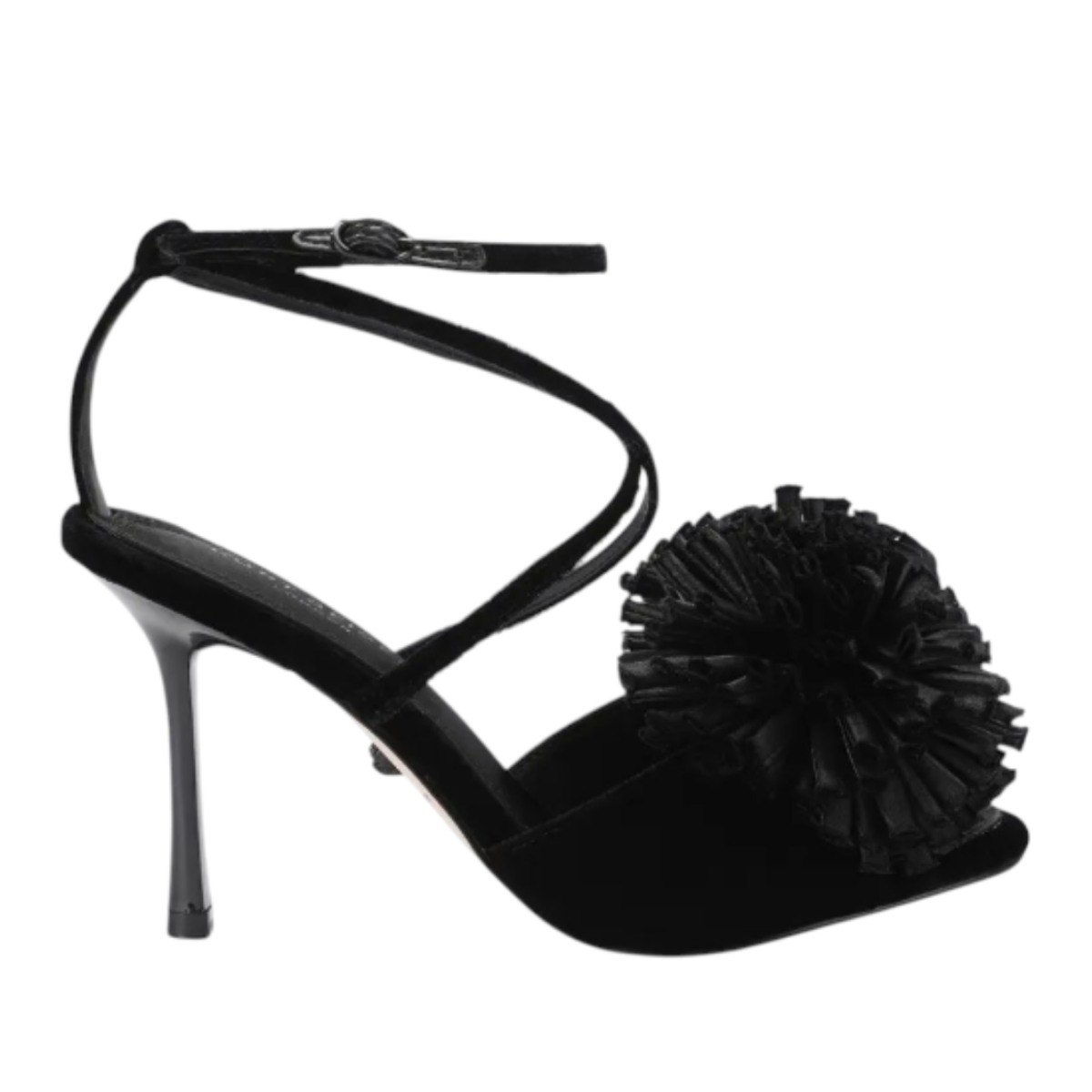Black Floral High-Heel Sandals.