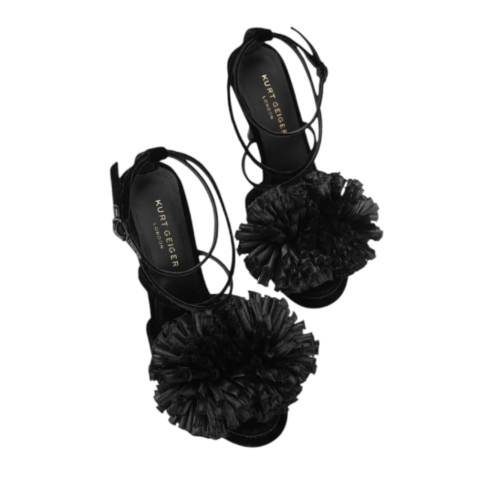 Black Floral High-Heel Sandals. 2
