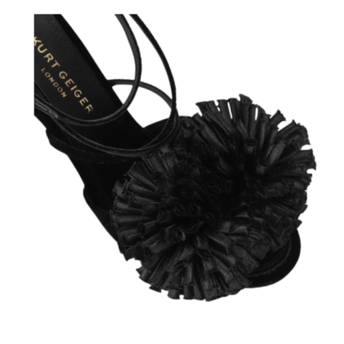 Black Floral High-Heel Sandals.