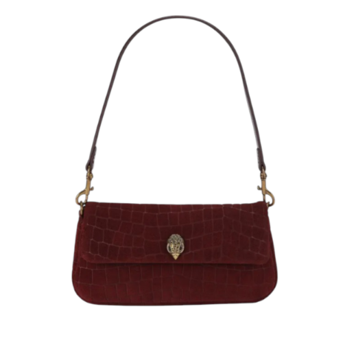 Burgundy Croc-Effect Shoulder Bag.