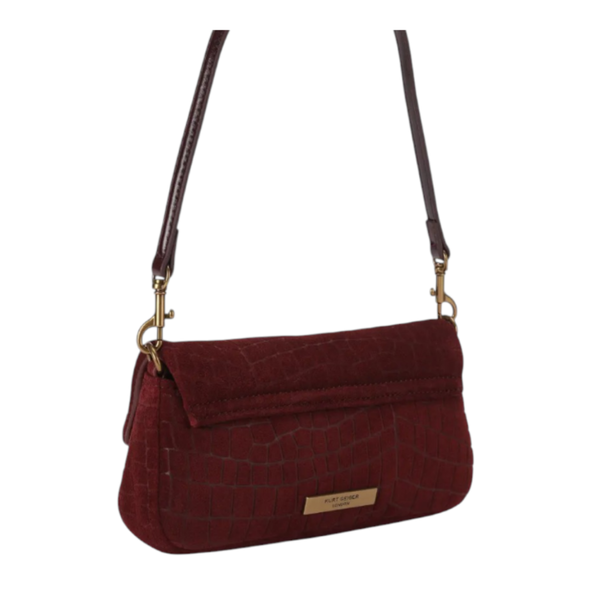 Burgundy Croc-Effect Shoulder Bag.