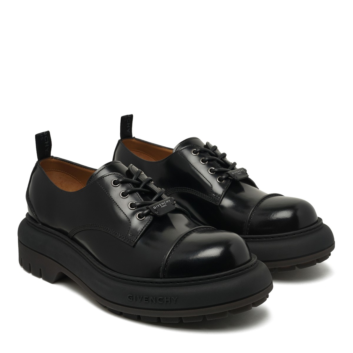 Black Leather Lace-Up Shoes.