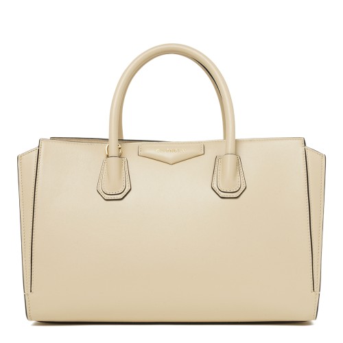 Beige Leather Tote Bag.