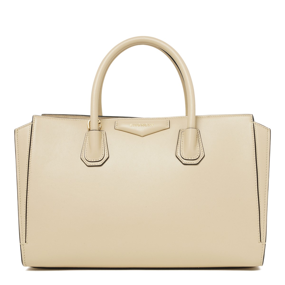 Beige Leather Tote Bag.