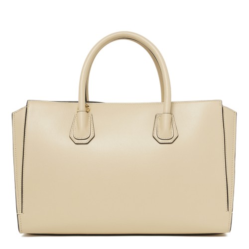 Beige Leather Tote Bag. 2