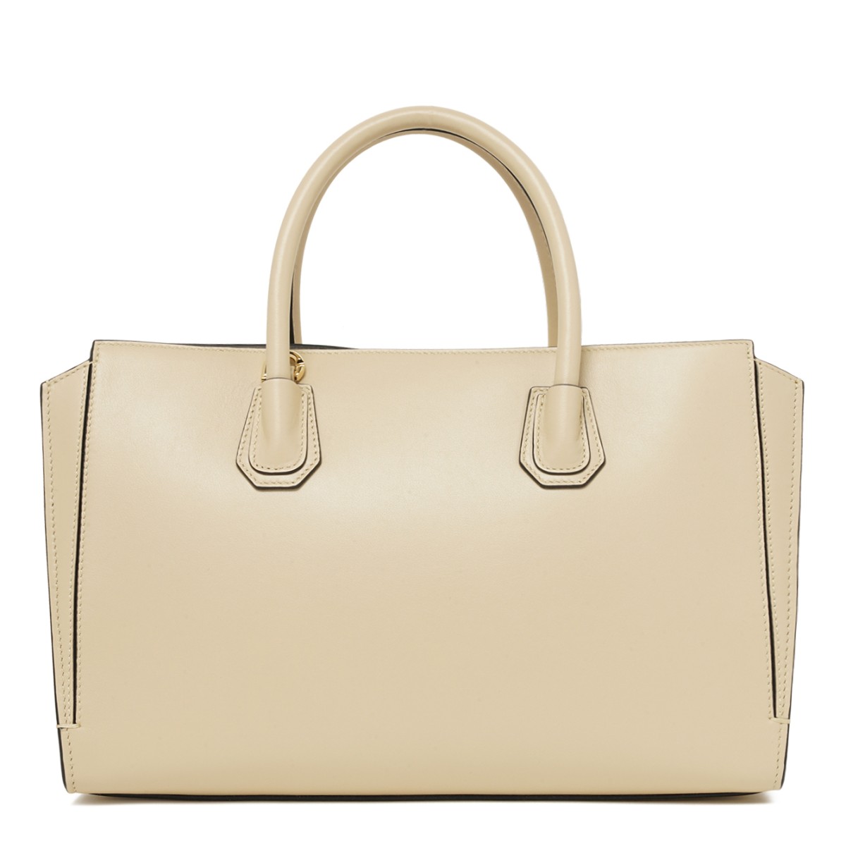 Beige Leather Tote Bag.