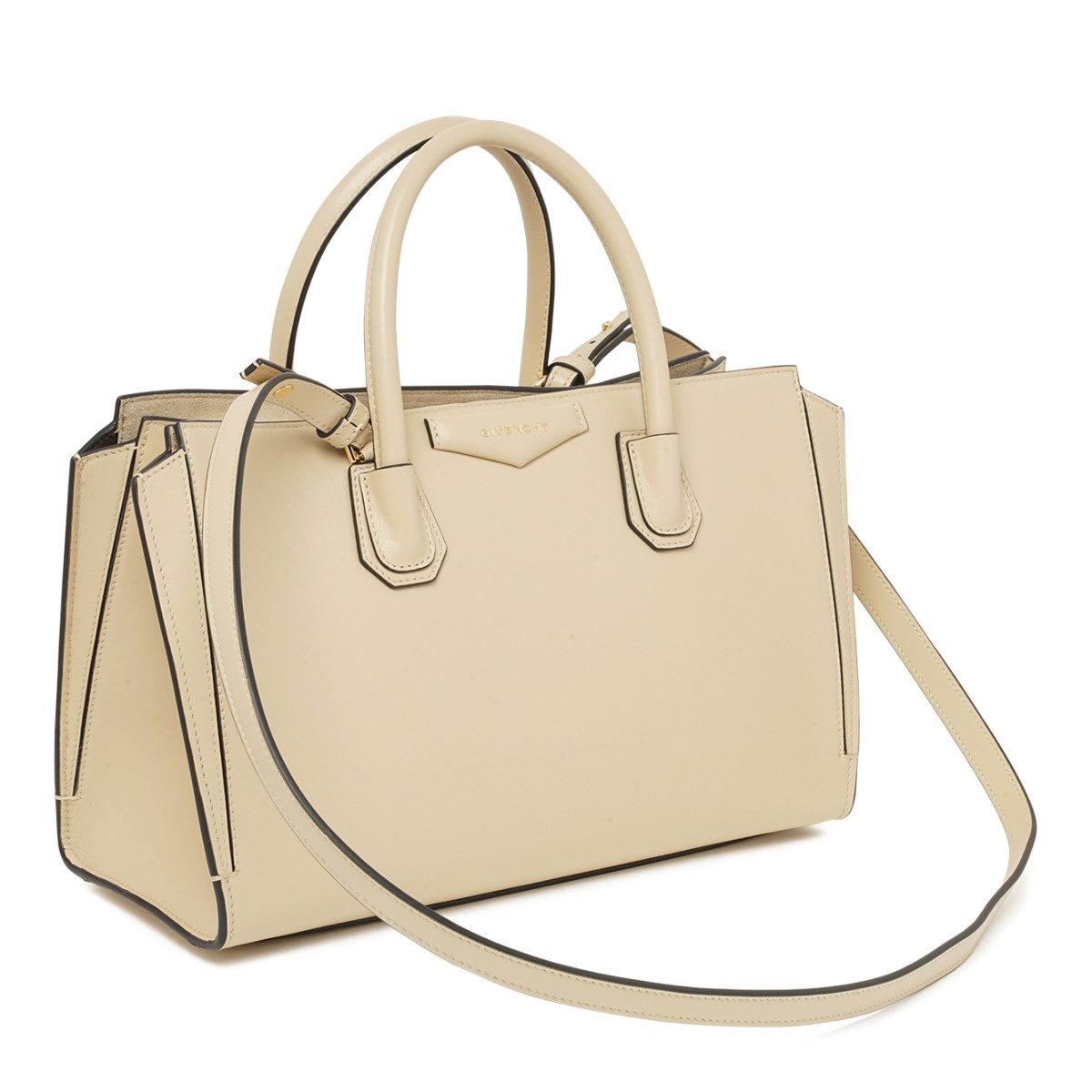 Beige Leather Tote Bag.