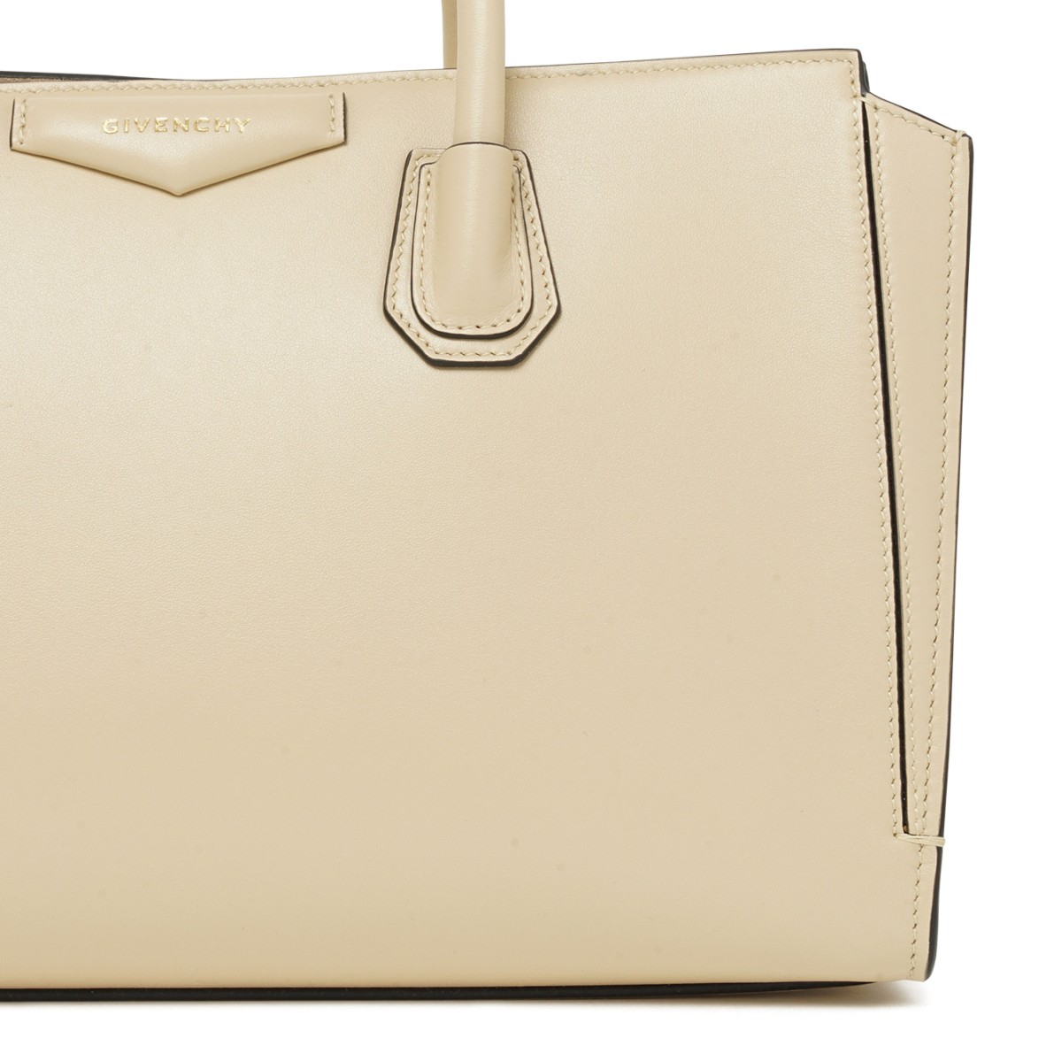 Beige Leather Tote Bag.