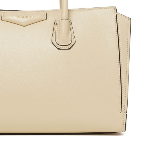 Beige Leather Tote Bag.
