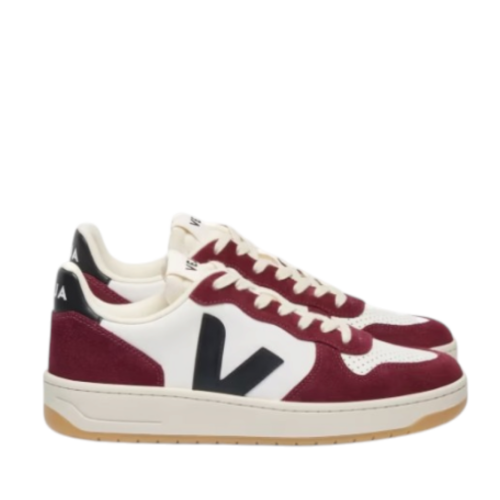 White and Burgundy Leather Sneakers. 2