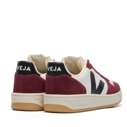 White and Burgundy Leather Sneakers.