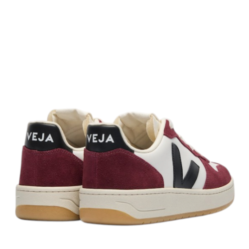 White and Burgundy Leather Sneakers.