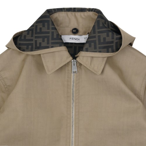 Beige Hooded Jacket.
