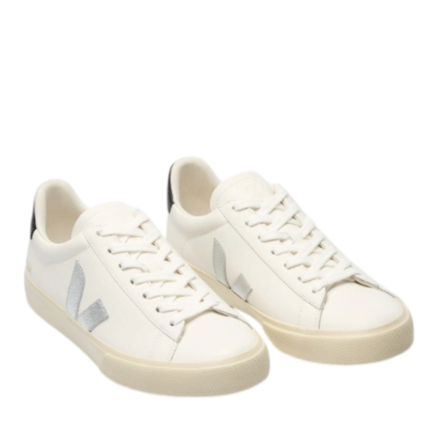 White Leather Sneakers with Grey V Logo. 2