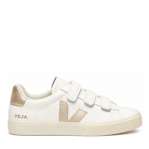 White Leather Sneakers with Beige V Logo.
