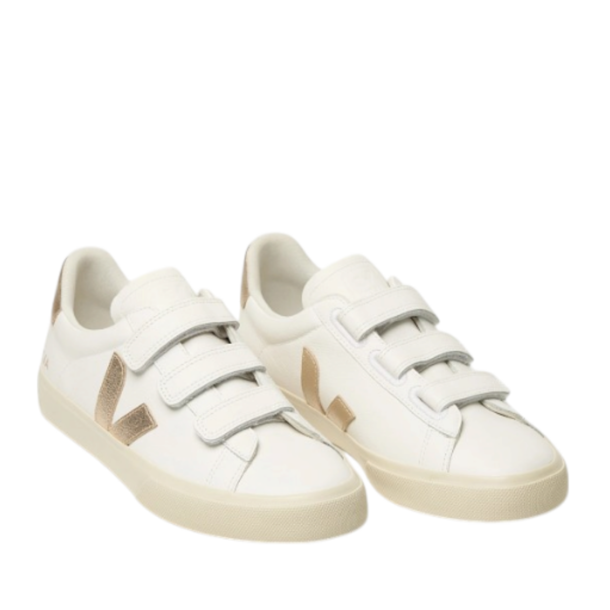White Leather Sneakers with Beige V Logo.