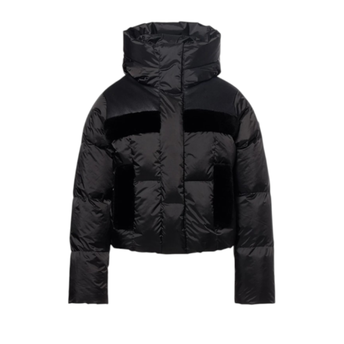 Black Hooded Puffer Jacket.