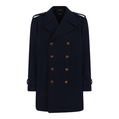 Navy Blue Double-Breasted Coat.