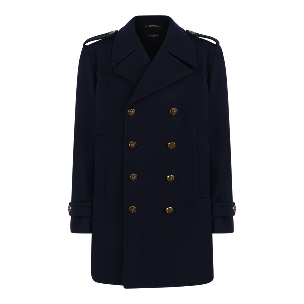 Navy Blue Double-Breasted Coat.