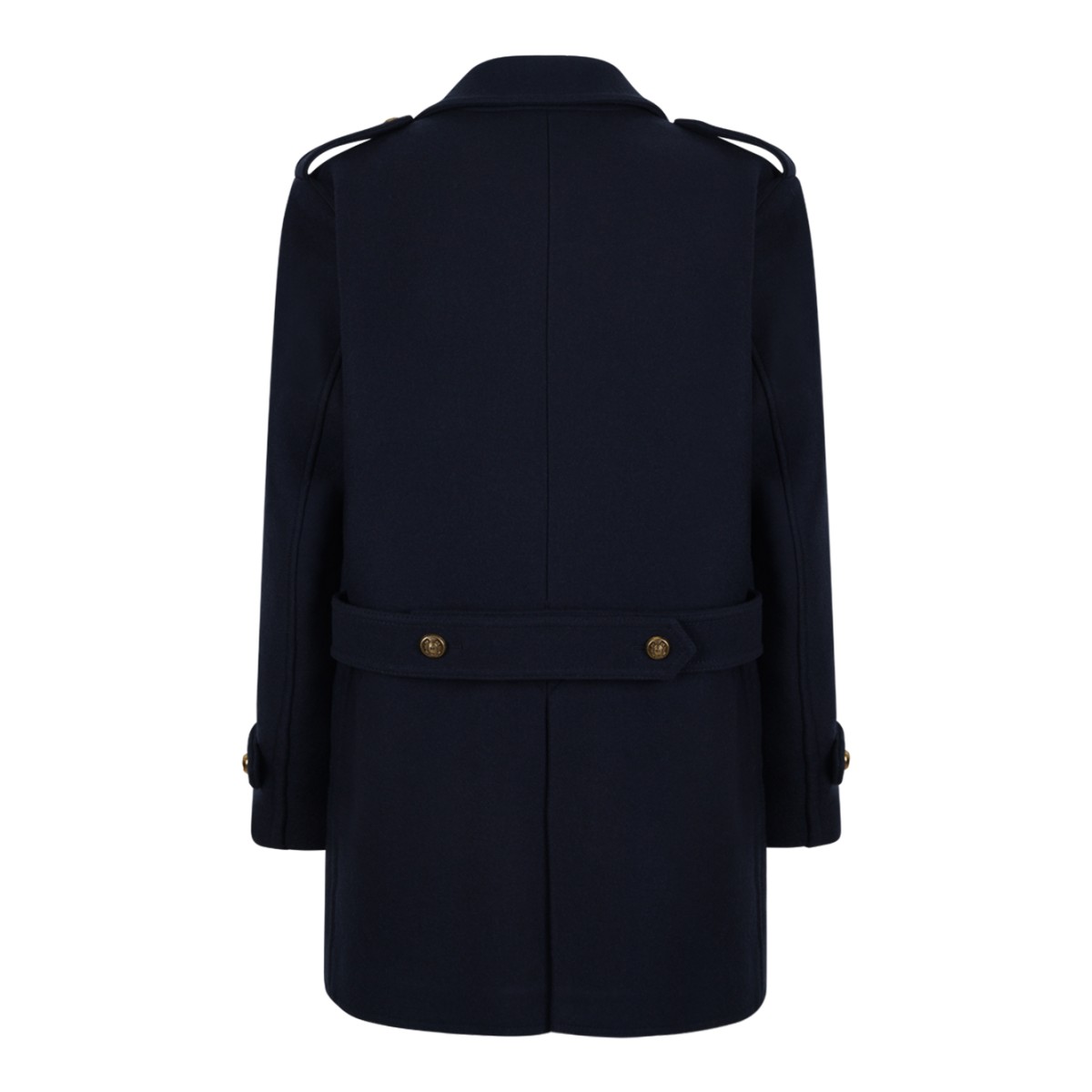 Navy Blue Double-Breasted Coat.