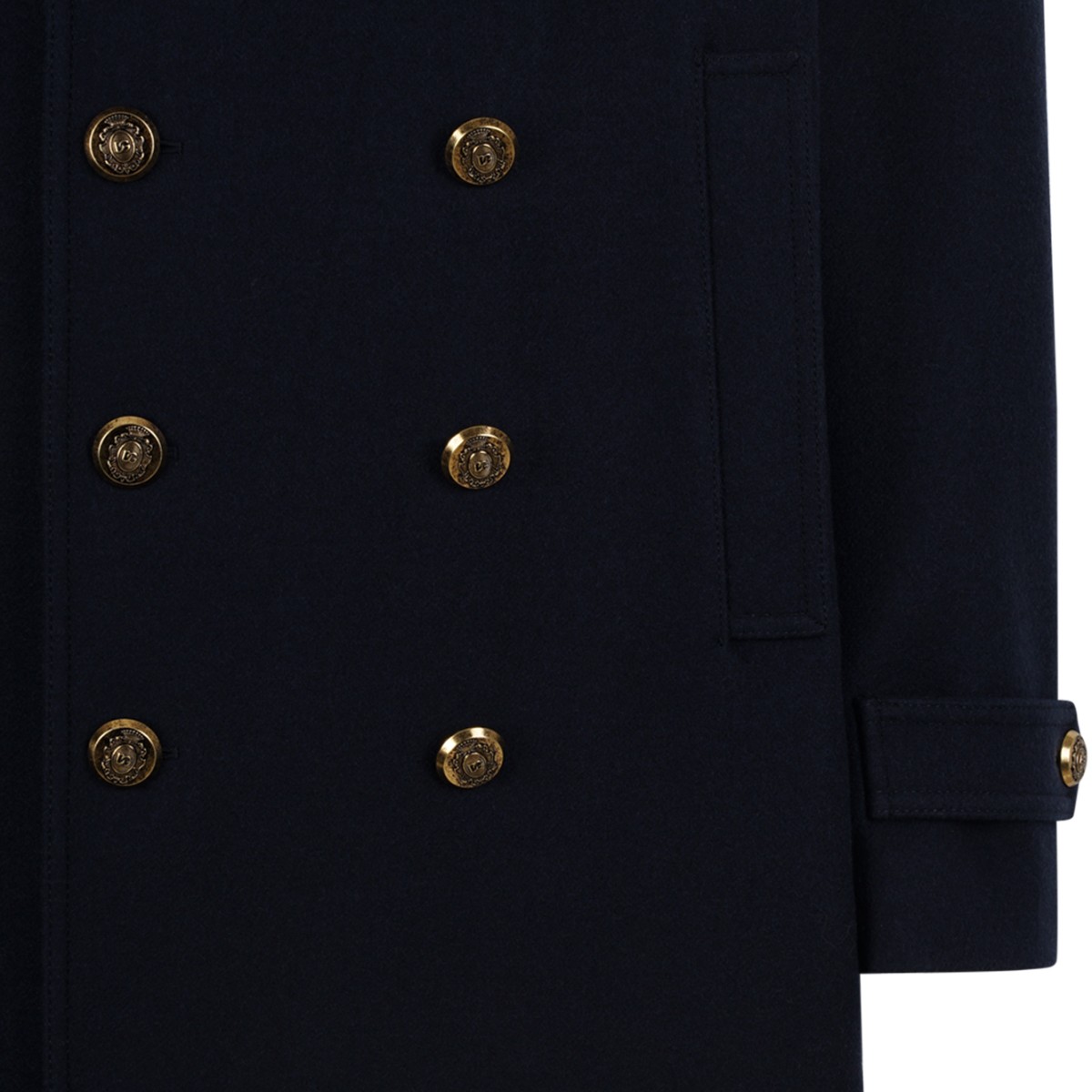 Navy Blue Double-Breasted Coat.