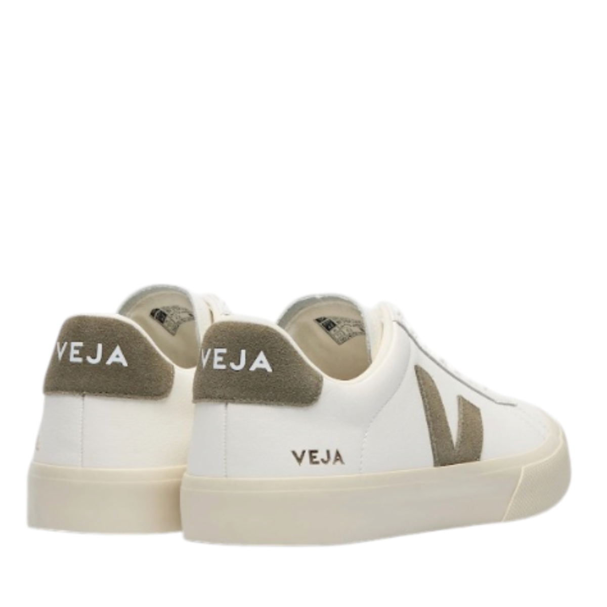 White Leather Sneakers with Khaki V Logo.