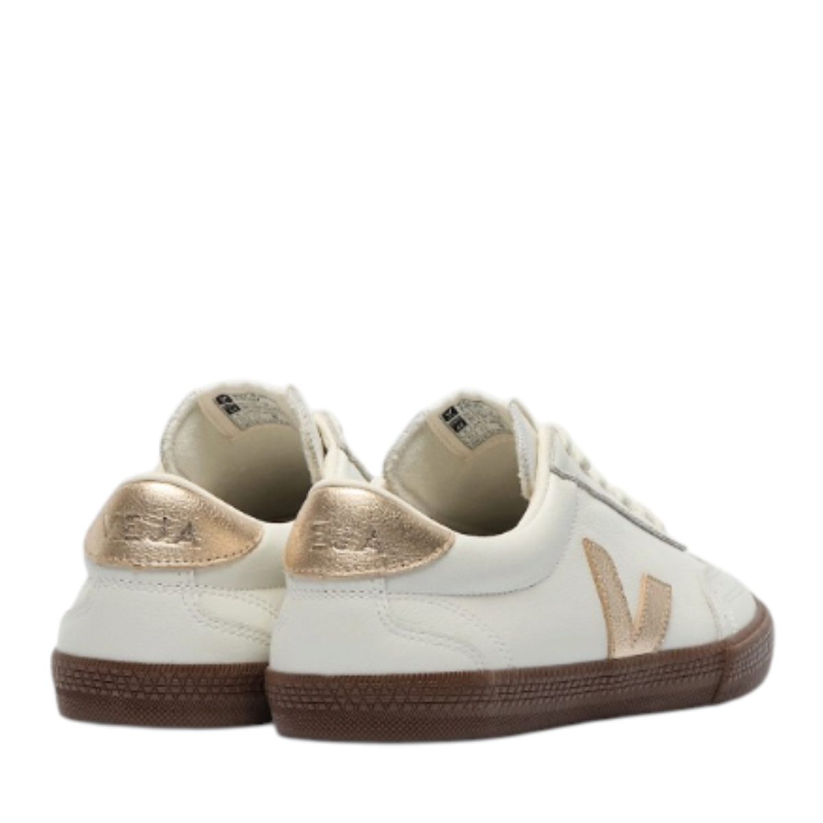White Leather Sneakers with Beige V Logo.