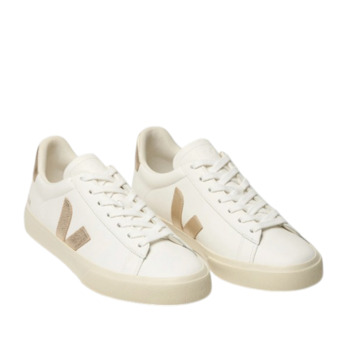 White Leather Sneakers with Beige V Logo.