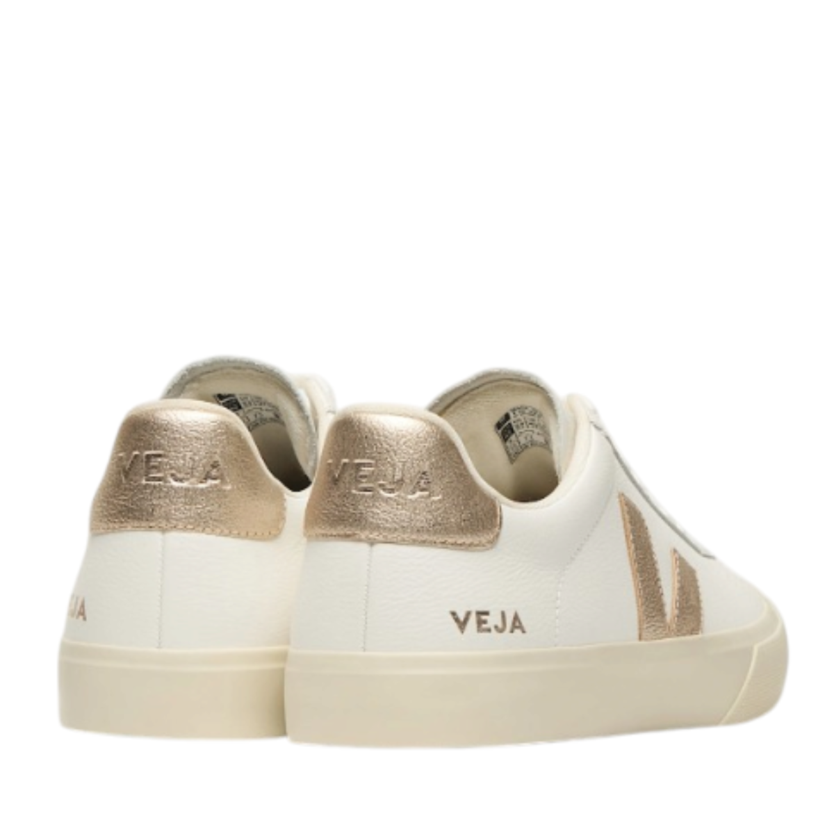 White Leather Sneakers with Beige V Logo.