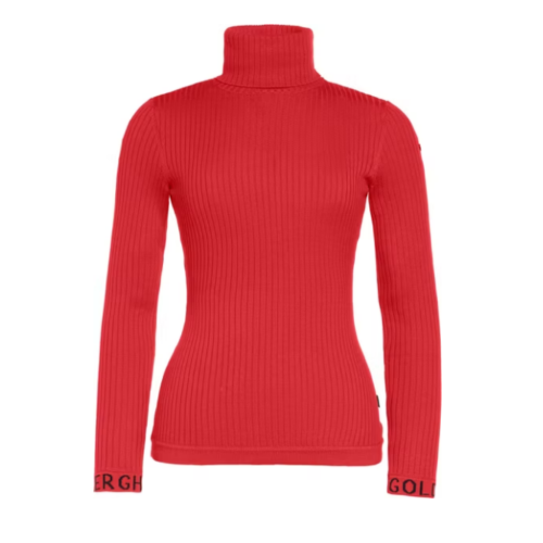 Red Ribbed Turtleneck Sweater.
