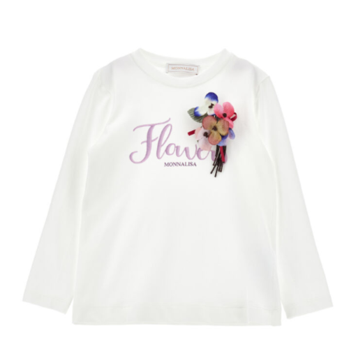 White Floral Logo Long-Sleeve T-Shirt.
