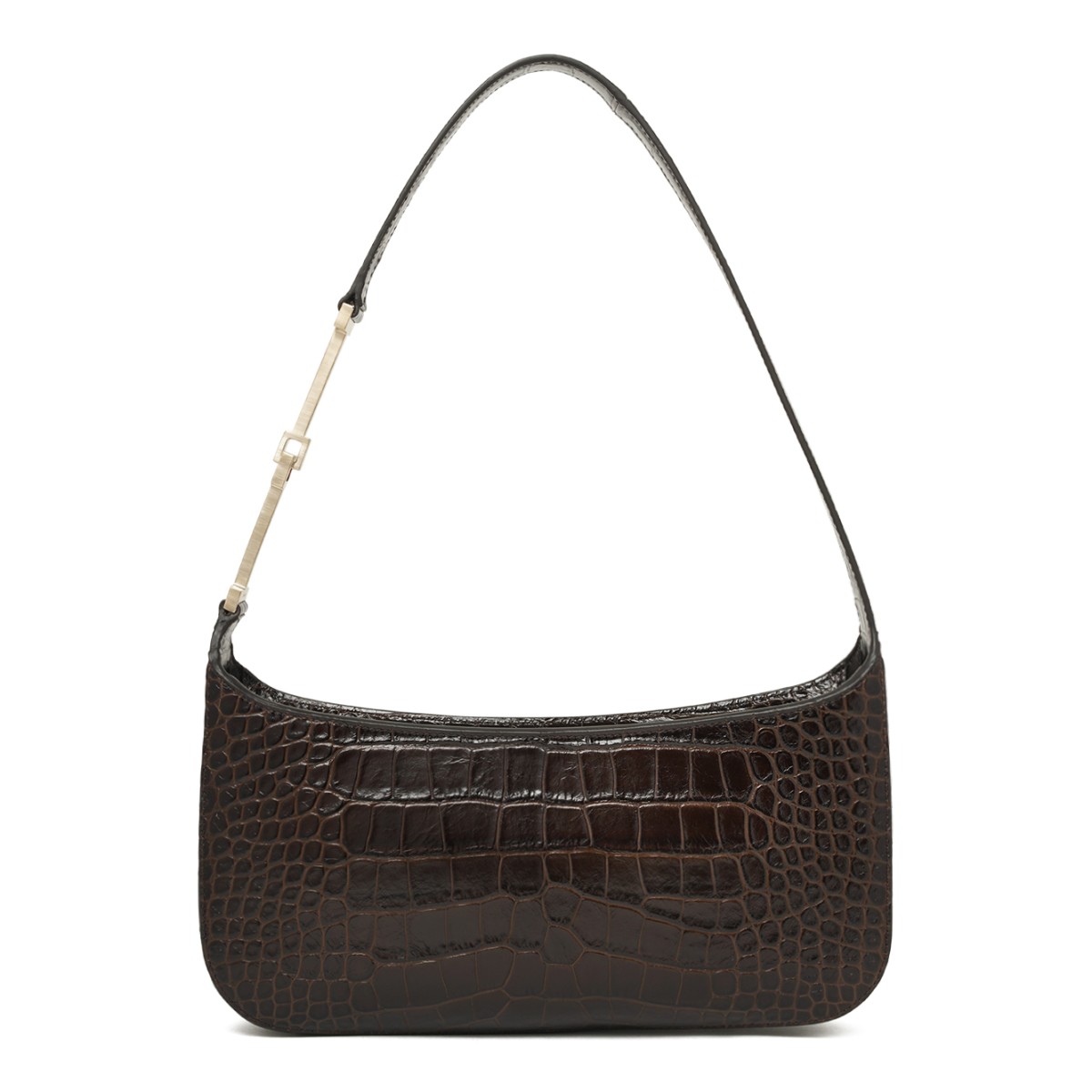 Dark Brown Croc-Embossed Shoulder Bag.