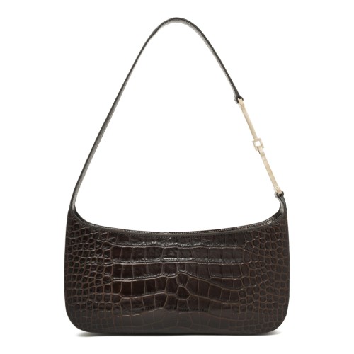 Dark Brown Croc-Embossed Shoulder Bag. 2