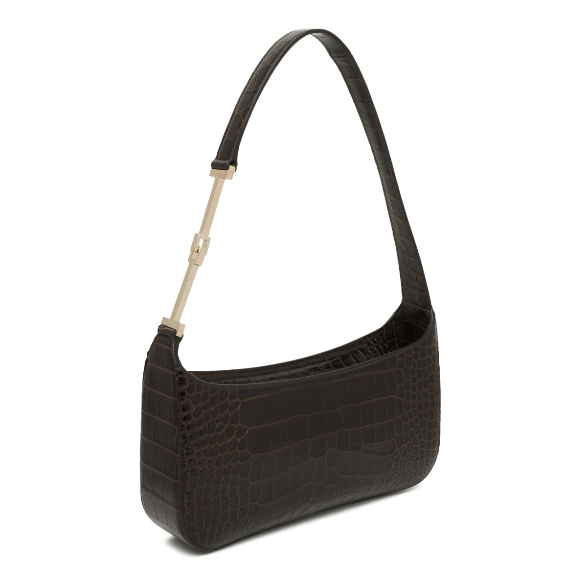 Dark Brown Croc-Embossed Shoulder Bag.