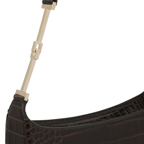 Dark Brown Croc-Embossed Shoulder Bag.