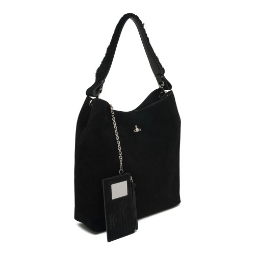 Black Suede Shoulder Bag.