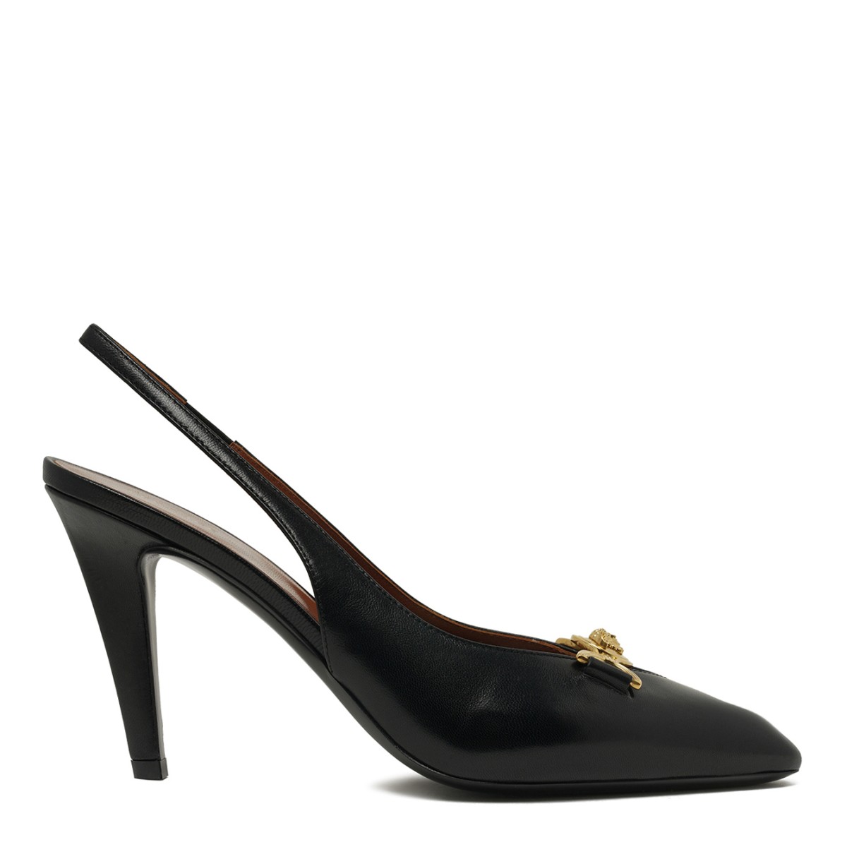 Black Leather Slingback Pumps.