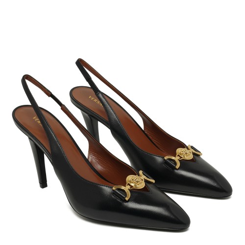 Black Leather Slingback Pumps. 2