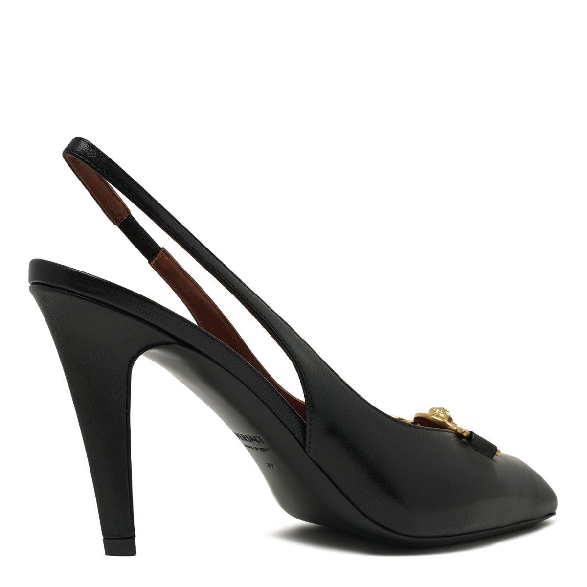 Black Leather Slingback Pumps.