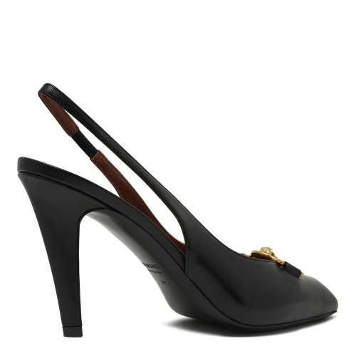 Black Leather Slingback Pumps.