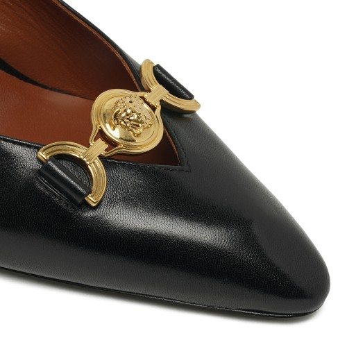 Black Leather Slingback Pumps.